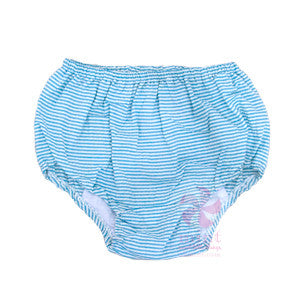 Aqua seersucker baby bloomers