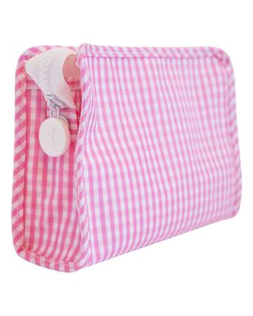 Checkered Zipper Makeup Bag Pink and Red